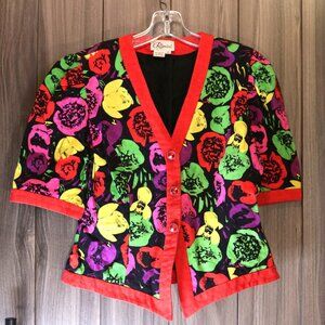 Bright Floral Vintage 80's Neiman Marcus Rimini Jacket and Skirt Bright Floral